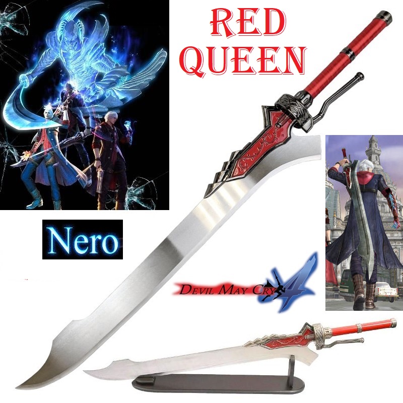 Red queen di nero con espositore da tavolo per cosplay - spada fantasy regina rossa da collezione del sacro cavaliere dell'ordine della spada della serie di videogiochi devil may cry .