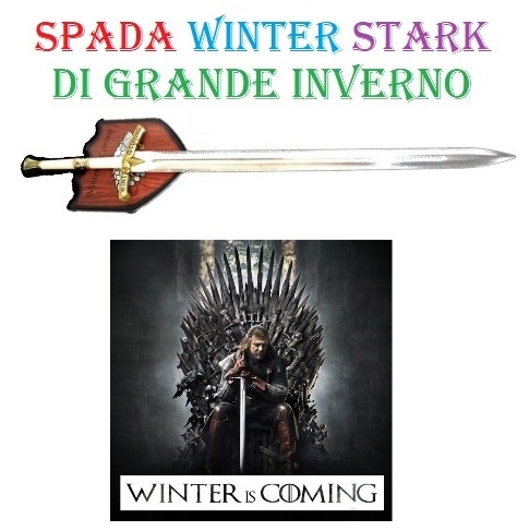 Spada winter degli stark di grande inverno con espositore da parete per cosplay - spada fantasy della serie televisiva il trono di spade.