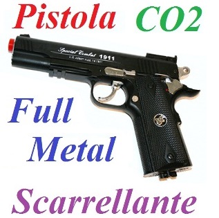 Pistola softair a co2 full metal scarrellante modello colt 1911  - pistola colt 1911 da softair a co2 scarrellante in metallo .