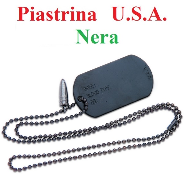 Piastrina militare u.s.a. nera - piastra dell'esercito americano in acciaio inox  teflonata nera.