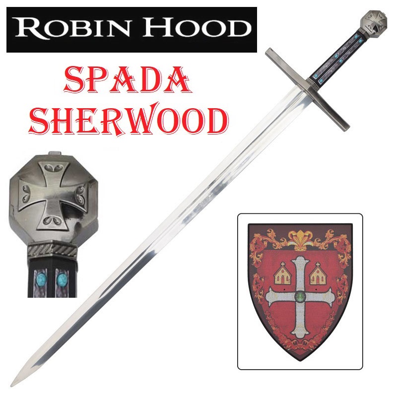 Spada sherwood di robin hood per cosplay con espositore da parete - spada fantasy ornamentale da collezione di sir robert locksley del film robin hood del 2010.