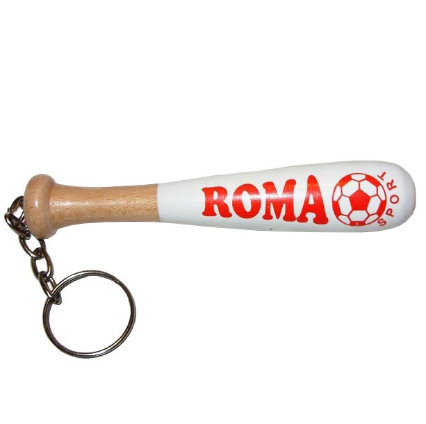 Portachiavi mazza roma in legno - mini mazza da baseball in legno con portachiavi squadra di calcio roma.