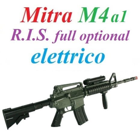 Fucile softair modello mitra m4a1 r.i.s. full optional elettrico con calcio telescopico - mitra elettrico giocattolo per softair  modello mitra americano colt  m4a1 con accessori e calcio regolabile.