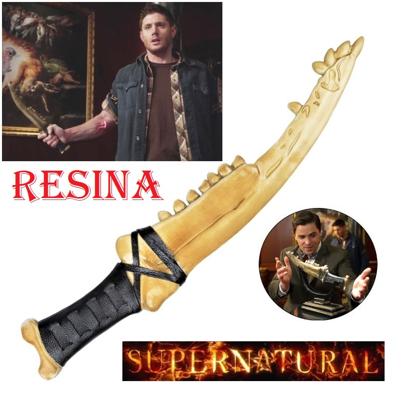 Prima lama di caino in resina serie supernatural per cosplay - coltello fantasy da collezione con espositore da tavolo della serie televisiva supernatural.