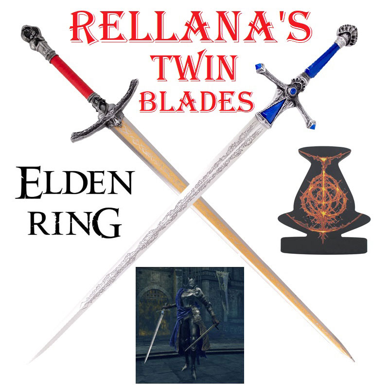 Rellana's twin blades per cosplay con espositore da parete - coppia di spade ornamentali fantasy da collezione del cavaliere della luna gemella del videogioco elden ring shadow of the erdtree .