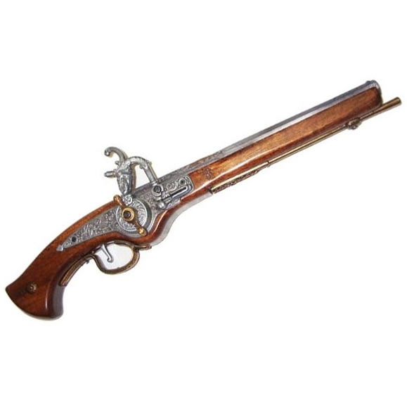 Pistola a ruota diciottesimo secolo - replica storica inerte di pistola francese con acciarino a ruota da collezione del xviii secolo - prodotta in italia.
