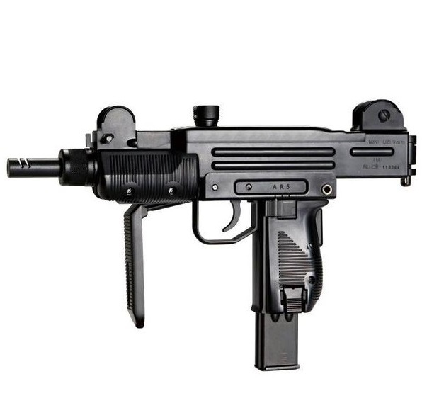 Pistola mitragliatrice softair full metal modello mini uzi a co2 - pistola giocattolo per softair modello mitra israeliano mini uzi in metallo con calcio mobile.