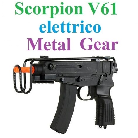 Fucile softair modello mitra scorpion v61 metal gear elettrico - mitra elettrico giocattolo per softair modello mitra scorpio nero in semimetallo con calcio mobile e doppio caricatore.