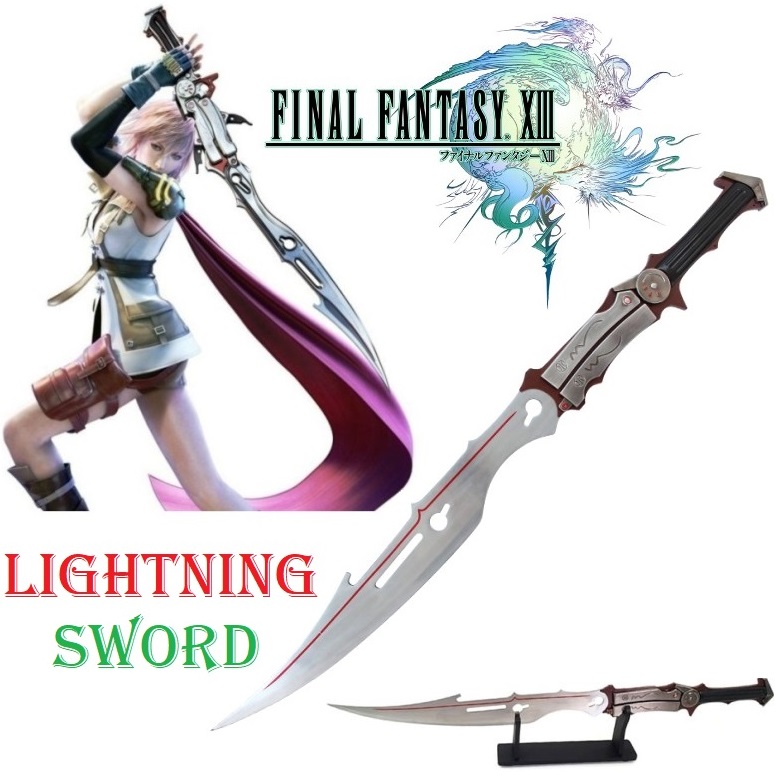 Blazefire gunblade di lightning di final fantasy xiii per cosplay - spada fantasy da collezione di claire farron del videogame final fantasy xiii con espositore da tavolo.