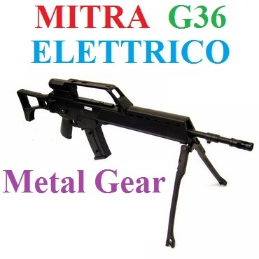 Fucile softair elettrico modello g36 full optional metal gear  con calcio pieghevole - mitra elettrico giocattolo per softair modello g36 con bipiede e mirino ottico 3x  in semimetallo.