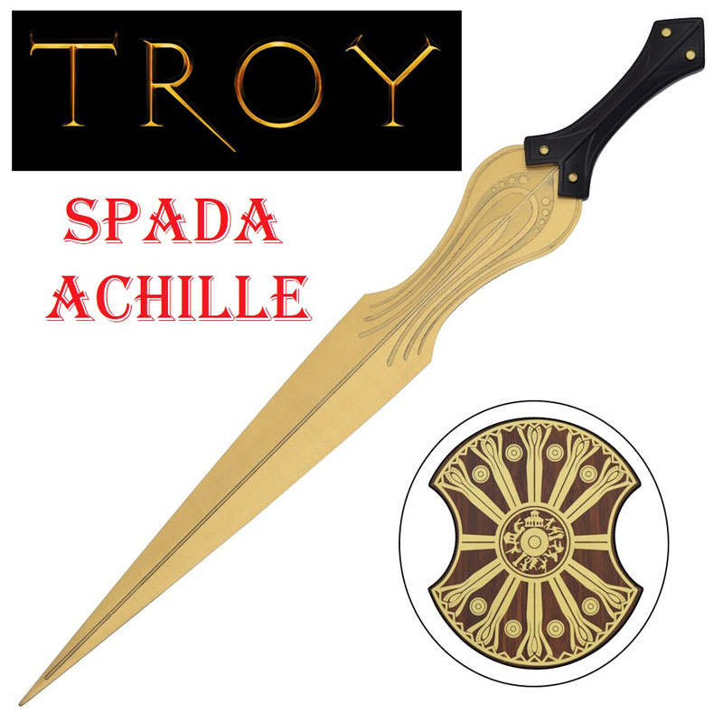 Spada di achille per cosplay con espositore da parete - spada ornamentale ellenica fantasy da collezione del guerriero greco figlio di peleo del film troy.