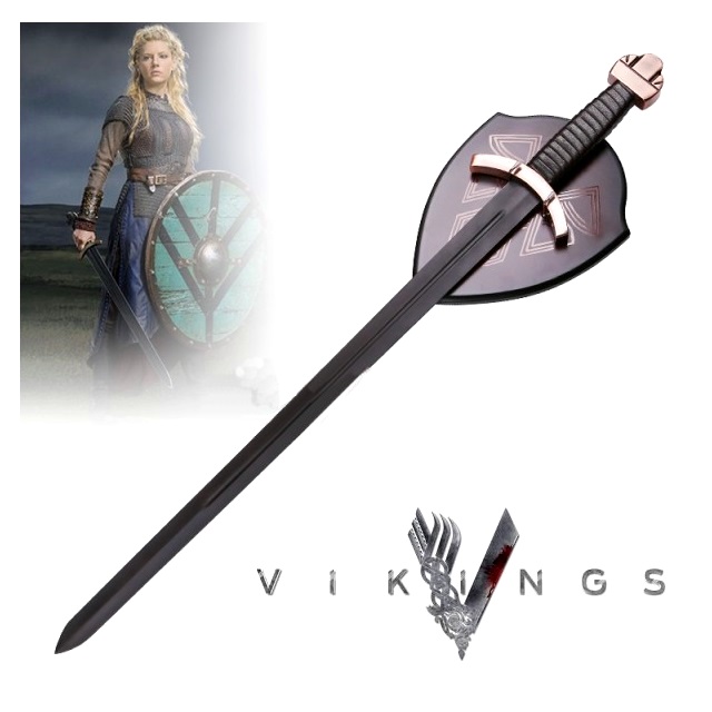 Spada di lagertha per cosplay con ciondolo ed espositore da parete - spada vichinga nera da collezione della serie televisiva vikings.