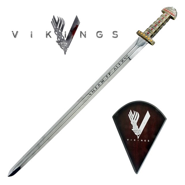 Spada reale di ragnar lothbrok con espositore da parete per cosplay - spada vichinga da collezione della serie televisiva vikings.
