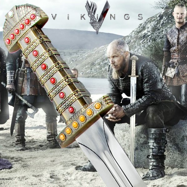 Spada reale di Ragnar Lothbrok con espositore da parete per cosplay - spada vichinga da collezione della serie televisiva Vikings
