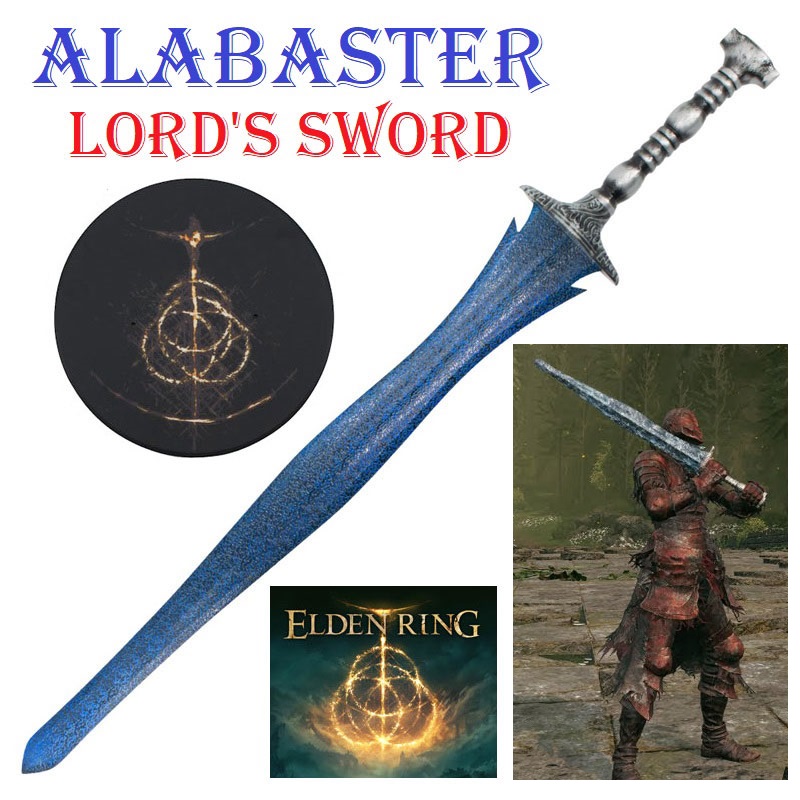 Alabaster lord's sword per cosplay con espositore da parete - spada ornamentale fantasy da collezione del signore di alabastro del videogioco elden ring.