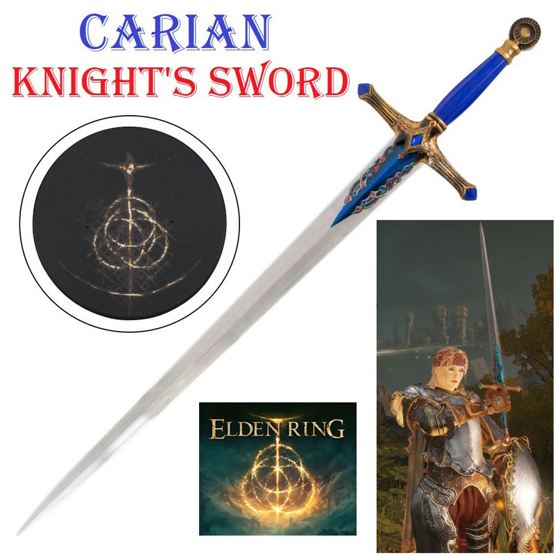 Carian knight's sword per cosplay con espositore da parete - spada ornamentale fantasy da collezione da cavaliere cariano del videogioco elden ring.