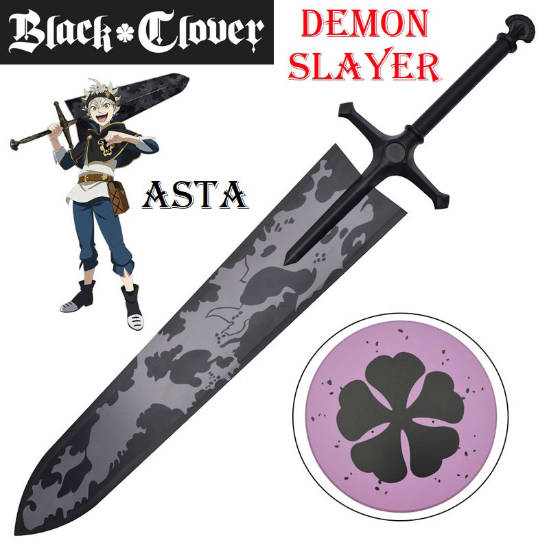 Spada demon slayer di asta per cosplay con espositore da parete - spada fantasy fendi demoni ornamentale da collezione dell'eroe della serie manga e a cartoni animati black clover.