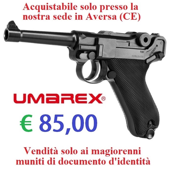 Pistola co2 luger p08 - potenza inferiore ai 7,5 joule - marca umarex -versione depotenziata di libera vendita a maggiorenni .