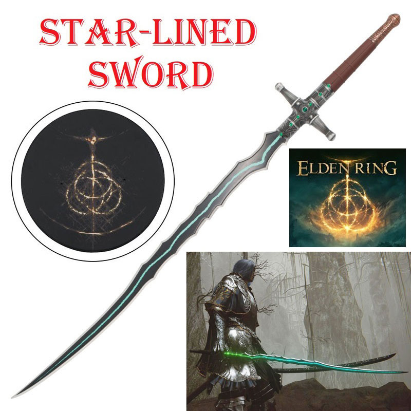 Star-lined sword per cosplay con espositore da parete - spada magica ornamentale da collezione del videogioco elden ring shadow of the erdtree.