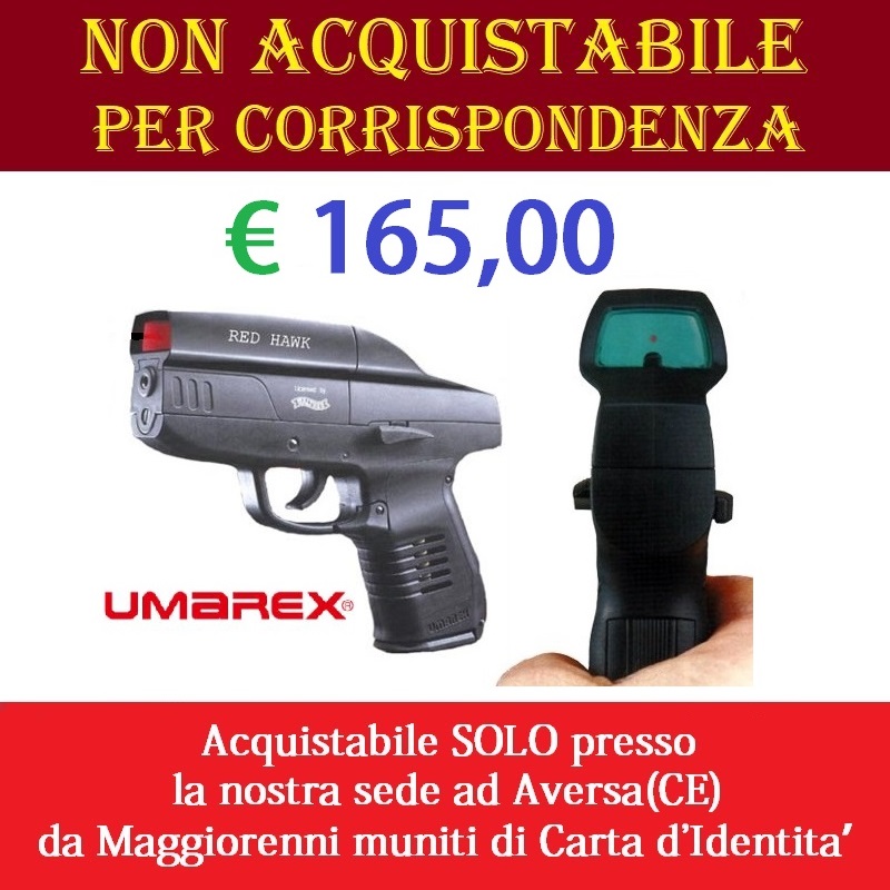 Pistola co2 umarex walther red hawk - potenza inferiore ai 7,5 joule - marca umarex -versione depotenziata di libera vendita a maggiorenni .