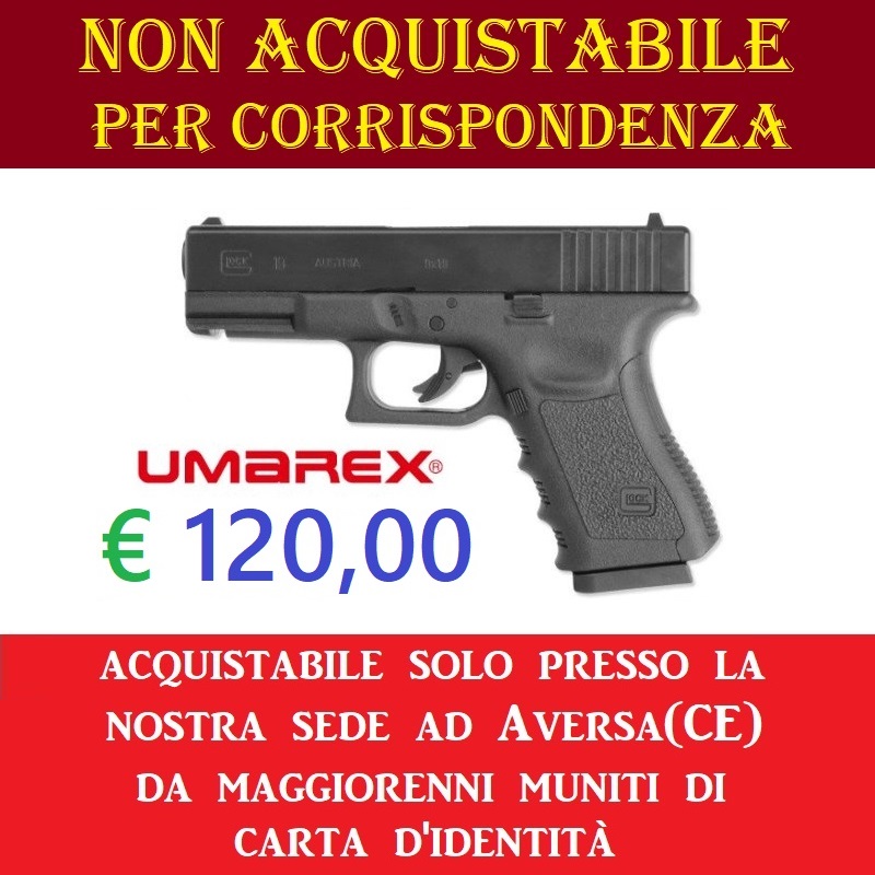 Pistola co2 glock 19 - potenza inferiore ai 7,5 joule - marca umarex -versione depotenziata di libera vendita a maggiorenni .