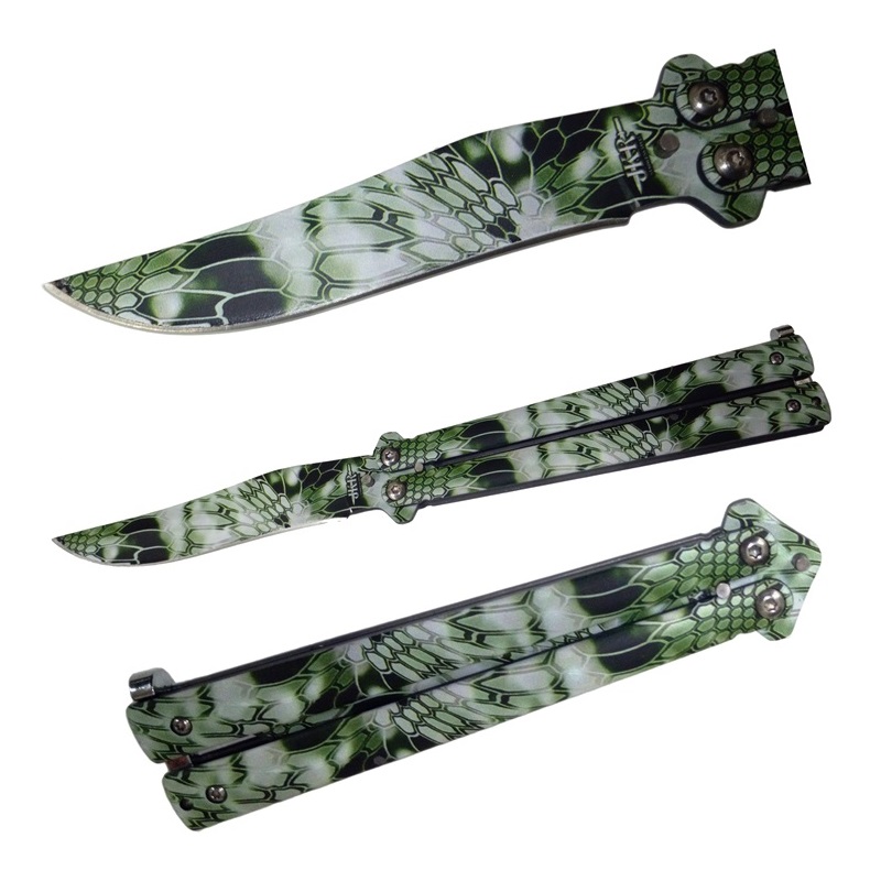 Coltello butterfly snake - balisong con colorazione serpente verde - coltello a farfalla fantasy verde per arte marziale filippina kali .