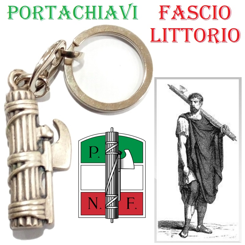 Portachiavi fascio littorio in metallo simbolo dell'impero romano e del fascismo.