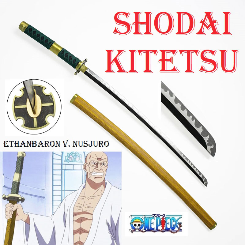 Katana ornamentale shodai kitetsu per cosplay - spada giapponese fantasy da collezione di ethanbaron v. nusjuro prima generazione del demone penetrante della serie anime e manga one piece.