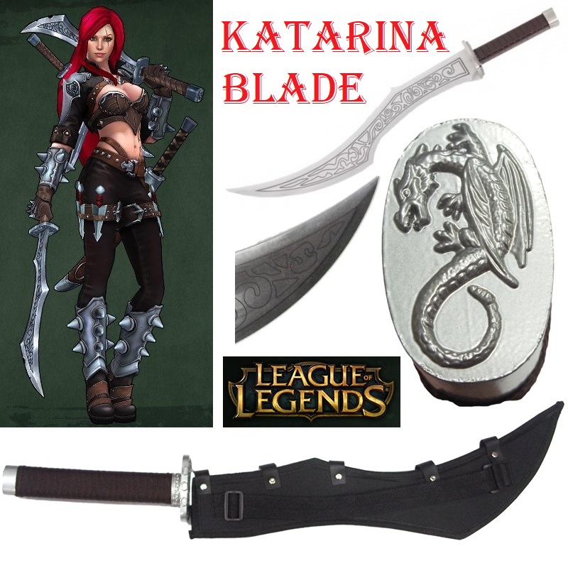 Katarina blade per cosplay con fodero da schiena - spada fantasy con lama uncinata da collezione del videogioco league of legends .