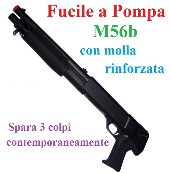 Fucile softair modello pompa m56b a molla rinforzata - fucile softair a pompa modello lupara spara 3 pallini contemporaneamente .