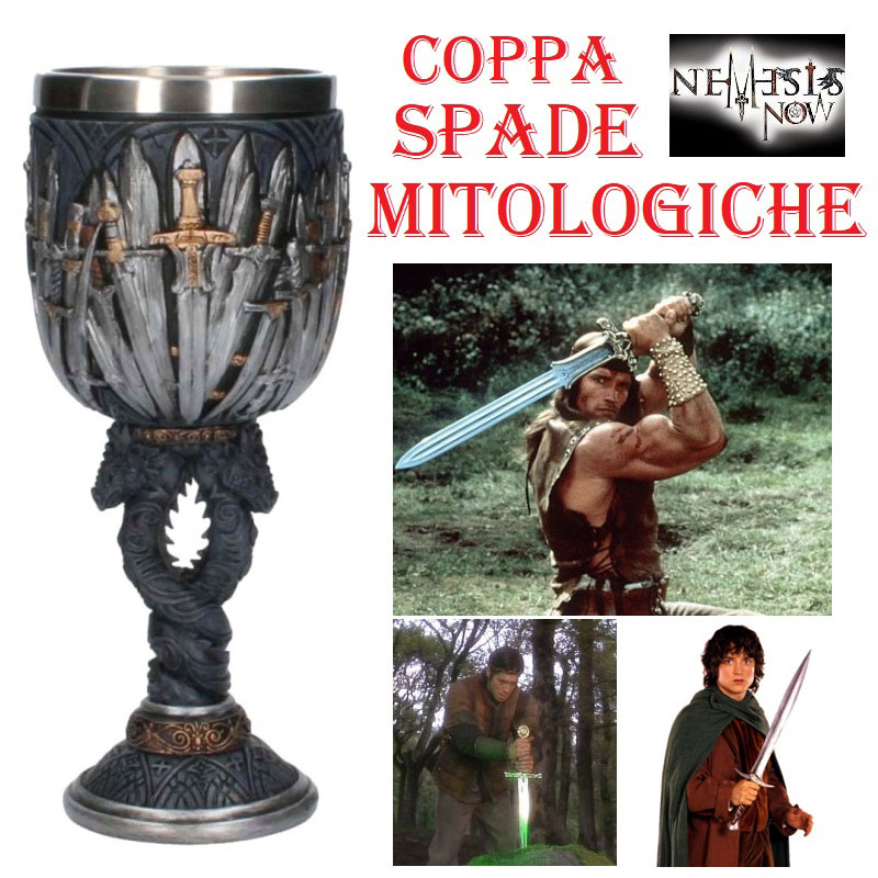 Calice spade mitologiche - coppa fantasy da collezione di spade di film su miti ed eroi marca nemesis now .